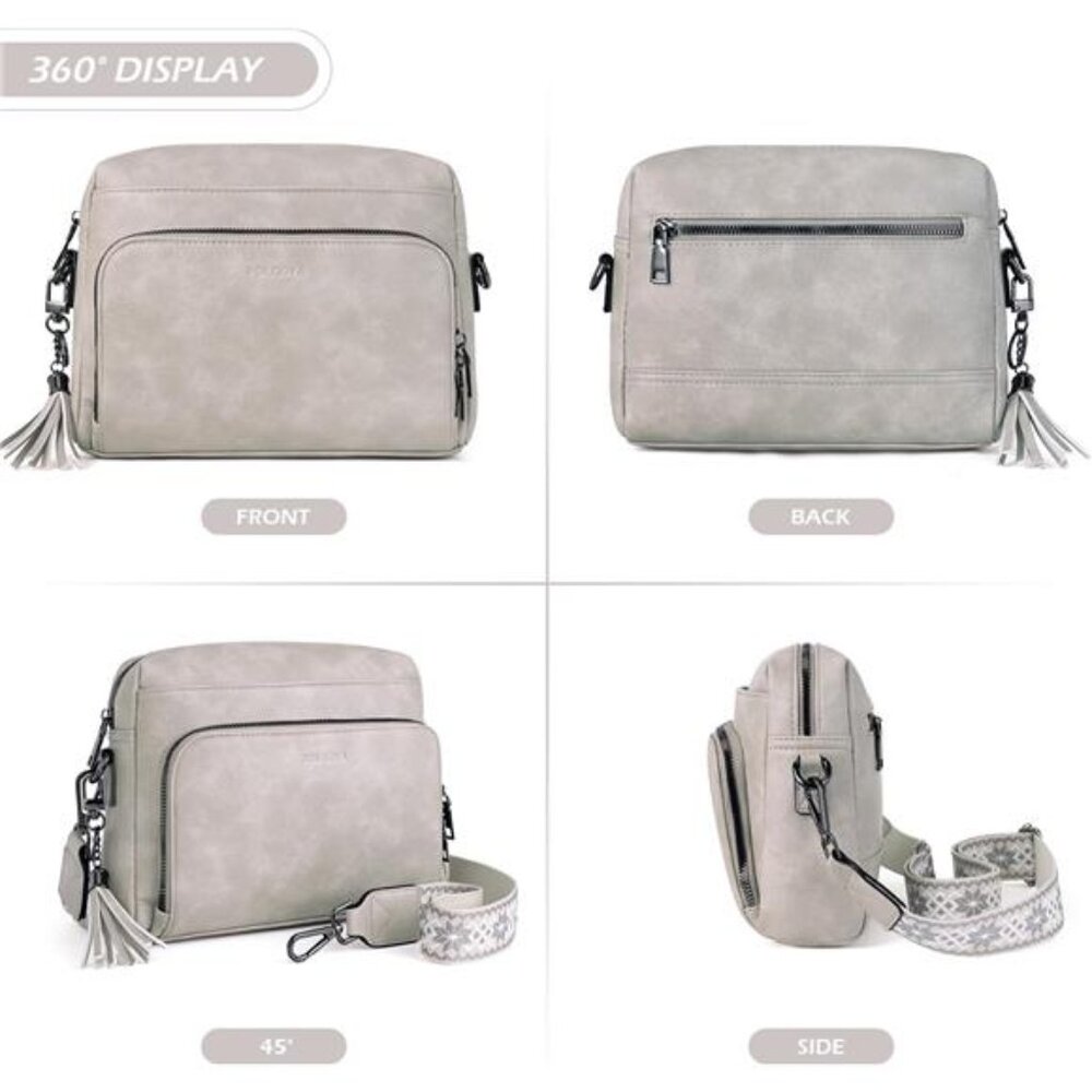 Women Soft Leather Medium Crossbody Bag Shoulder Purse Built in Wallet & Tassel - Picture 4 of 7